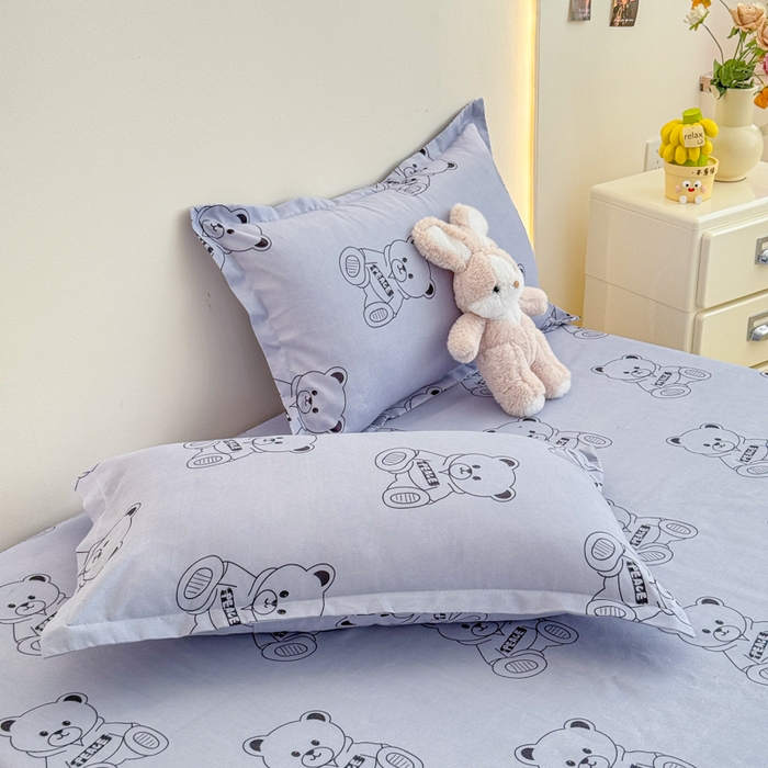 91家纺网 家纺一手货源 找家纺 梦舒阳 2025新款磨毛植物羊绒单床笠三件套单品床笠 嘟嘟熊