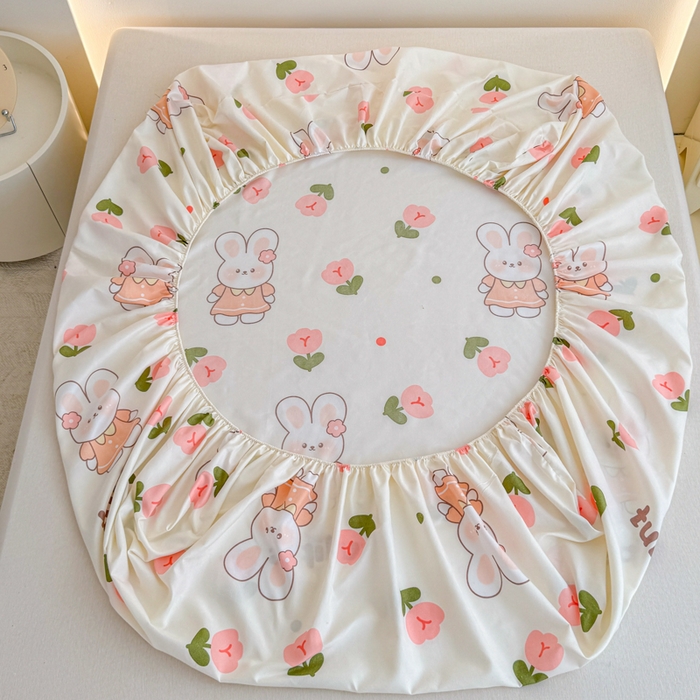 91家纺网 家纺一手货源 找家纺 梦舒阳 2025新款磨毛植物羊绒单床笠三件套单品床笠 粉玉金兔