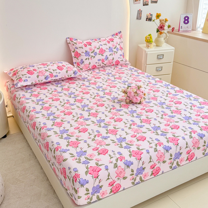 91家纺网 家纺一手货源 找家纺 梦舒阳 2025新款磨毛植物羊绒单床笠三件套单品床笠 花香动人