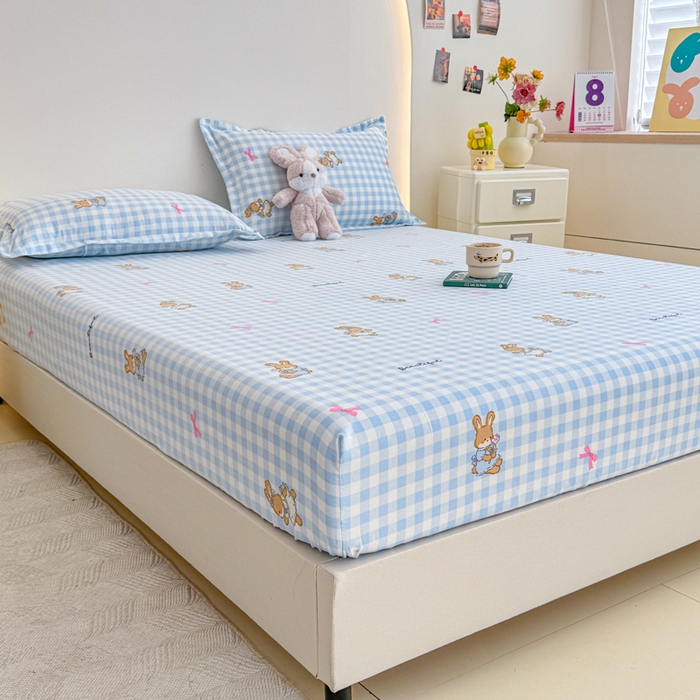 91家纺网 家纺一手货源 找家纺 梦舒阳 2025新款磨毛植物羊绒单床笠三件套单品床笠 美丽小兔