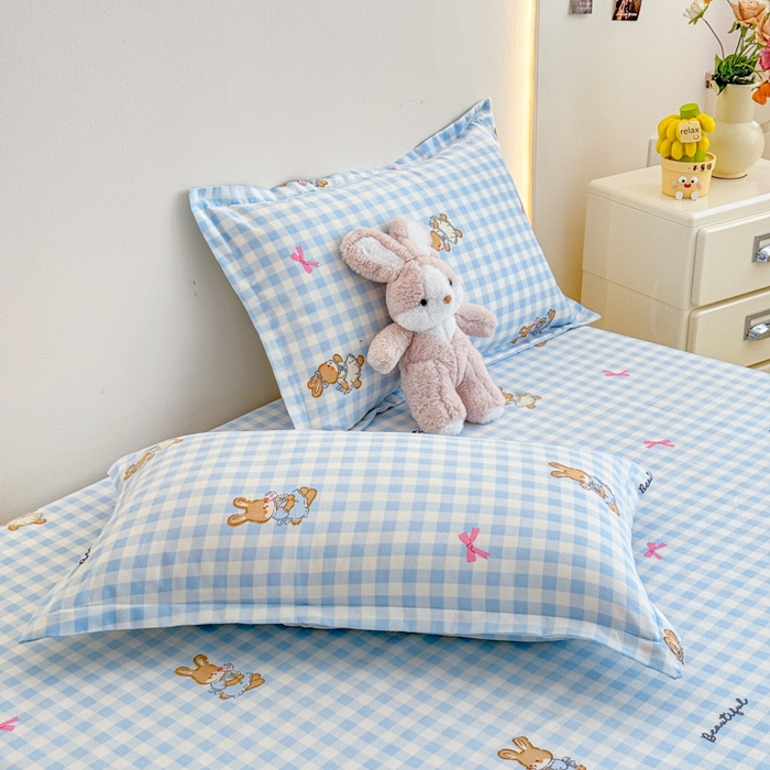 91家纺网 家纺一手货源 找家纺 梦舒阳 2025新款磨毛植物羊绒单床笠三件套单品床笠 美丽小兔