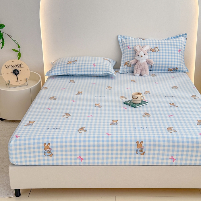 91家纺网 家纺一手货源 找家纺 梦舒阳 2025新款磨毛植物羊绒单床笠三件套单品床笠 美丽小兔