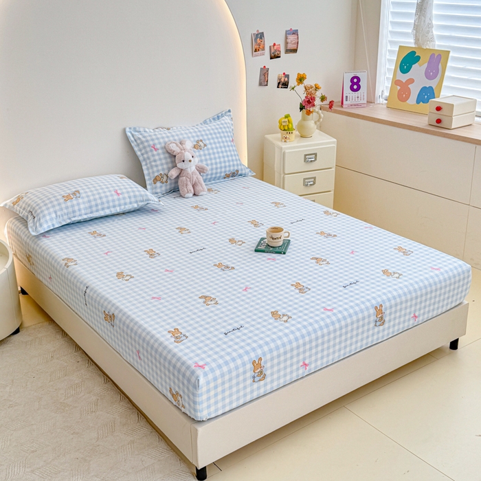 91家纺网 家纺一手货源 找家纺 梦舒阳 2025新款磨毛植物羊绒单床笠三件套单品床笠 美丽小兔