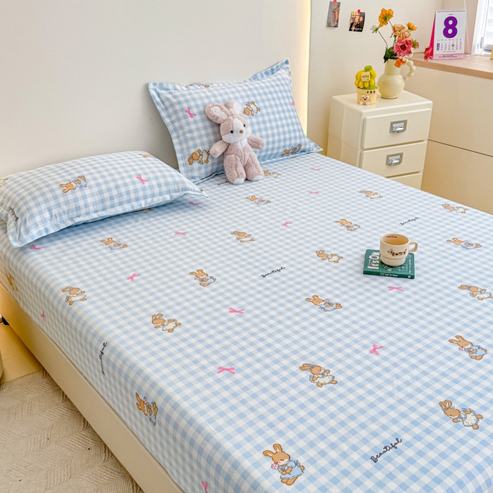 91家纺网 家纺一手货源 找家纺 梦舒阳 2025新款磨毛植物羊绒单床笠三件套单品床笠 美丽小兔