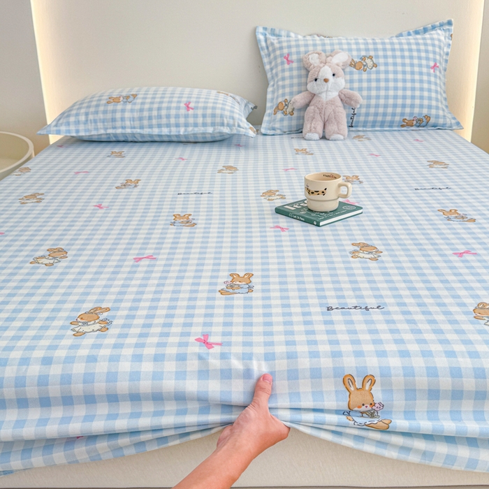 91家纺网 家纺一手货源 找家纺 梦舒阳 2025新款磨毛植物羊绒单床笠三件套单品床笠 美丽小兔