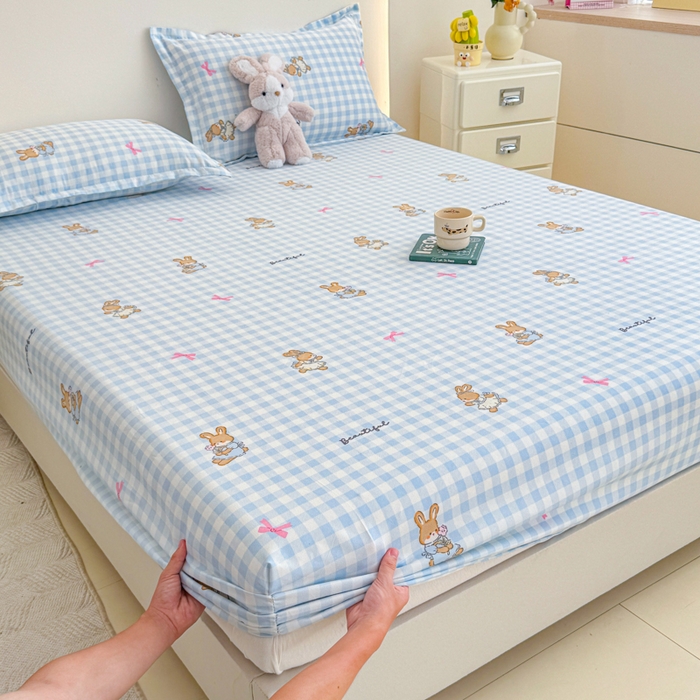 91家纺网 家纺一手货源 找家纺 梦舒阳 2025新款磨毛植物羊绒单床笠三件套单品床笠 美丽小兔