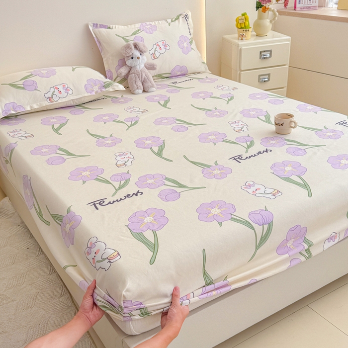 91家纺网 家纺一手货源 找家纺 梦舒阳 2025新款磨毛植物羊绒单床笠三件套单品床笠 甜甜小兔