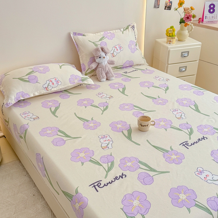 91家纺网 家纺一手货源 找家纺 梦舒阳 2025新款磨毛植物羊绒单床笠三件套单品床笠 甜甜小兔