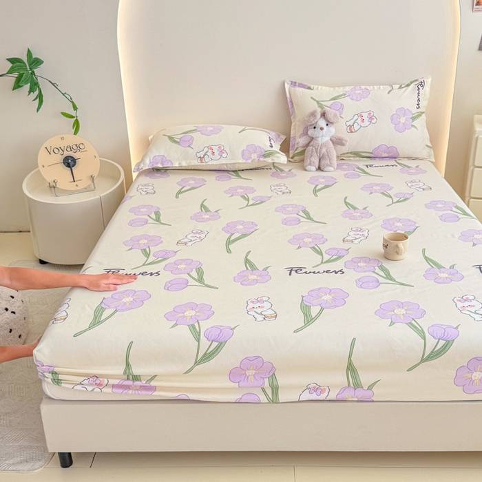 91家纺网 家纺一手货源 找家纺 梦舒阳 2025新款磨毛植物羊绒单床笠三件套单品床笠 甜甜小兔