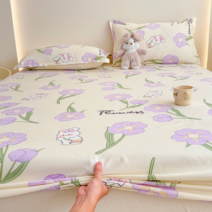 91家纺网 家纺一手货源 找家纺 梦舒阳 2025新款磨毛植物羊绒单床笠三件套单品床笠 甜甜小兔