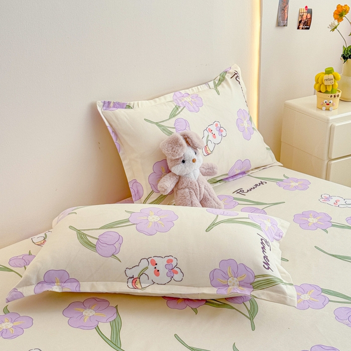 91家纺网 家纺一手货源 找家纺 梦舒阳 2025新款磨毛植物羊绒单床笠三件套单品床笠 甜甜小兔