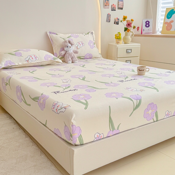 91家纺网 家纺一手货源 找家纺 梦舒阳 2025新款磨毛植物羊绒单床笠三件套单品床笠 甜甜小兔