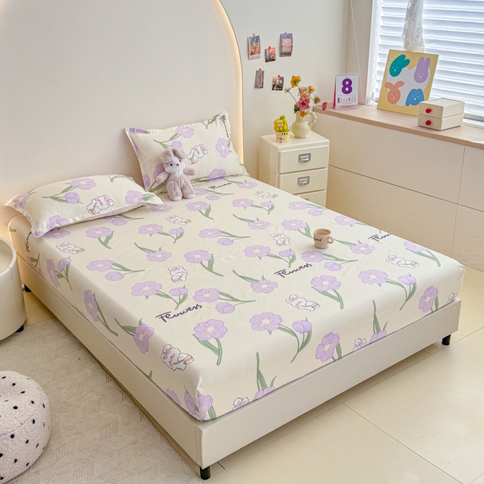 91家纺网 家纺一手货源 找家纺 梦舒阳 2025新款磨毛植物羊绒单床笠三件套单品床笠 甜甜小兔