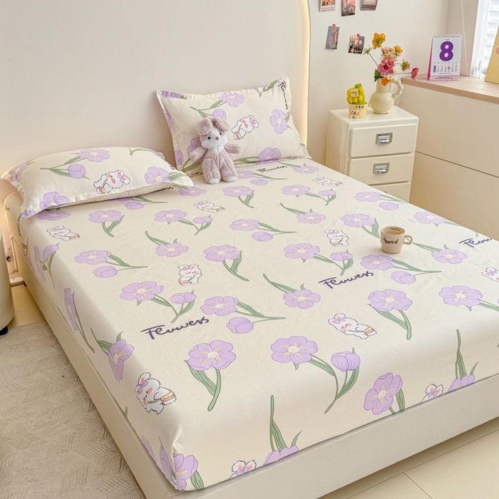 91家纺网 家纺一手货源 找家纺 梦舒阳 2025新款磨毛植物羊绒单床笠三件套单品床笠 甜甜小兔