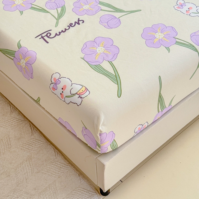 91家纺网 家纺一手货源 找家纺 梦舒阳 2025新款磨毛植物羊绒单床笠三件套单品床笠 甜甜小兔