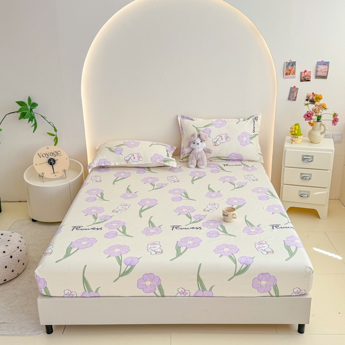 91家纺网 家纺一手货源 找家纺 梦舒阳 2025新款磨毛植物羊绒单床笠三件套单品床笠 甜甜小兔