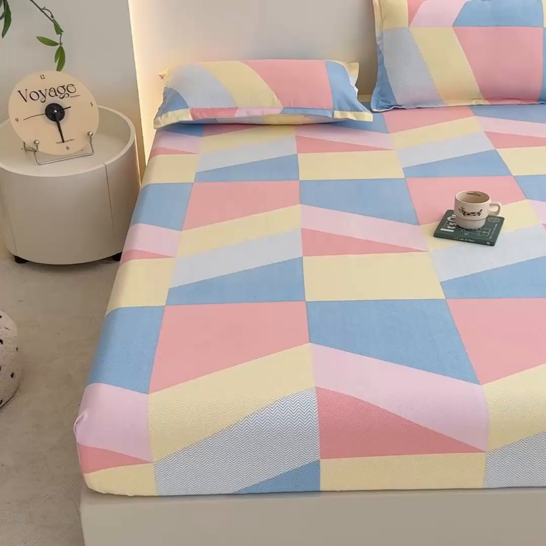 91家纺网 家纺一手货源 找家纺 梦舒阳 2025新款磨毛植物羊绒单床笠三件套单品床笠 彩色格调