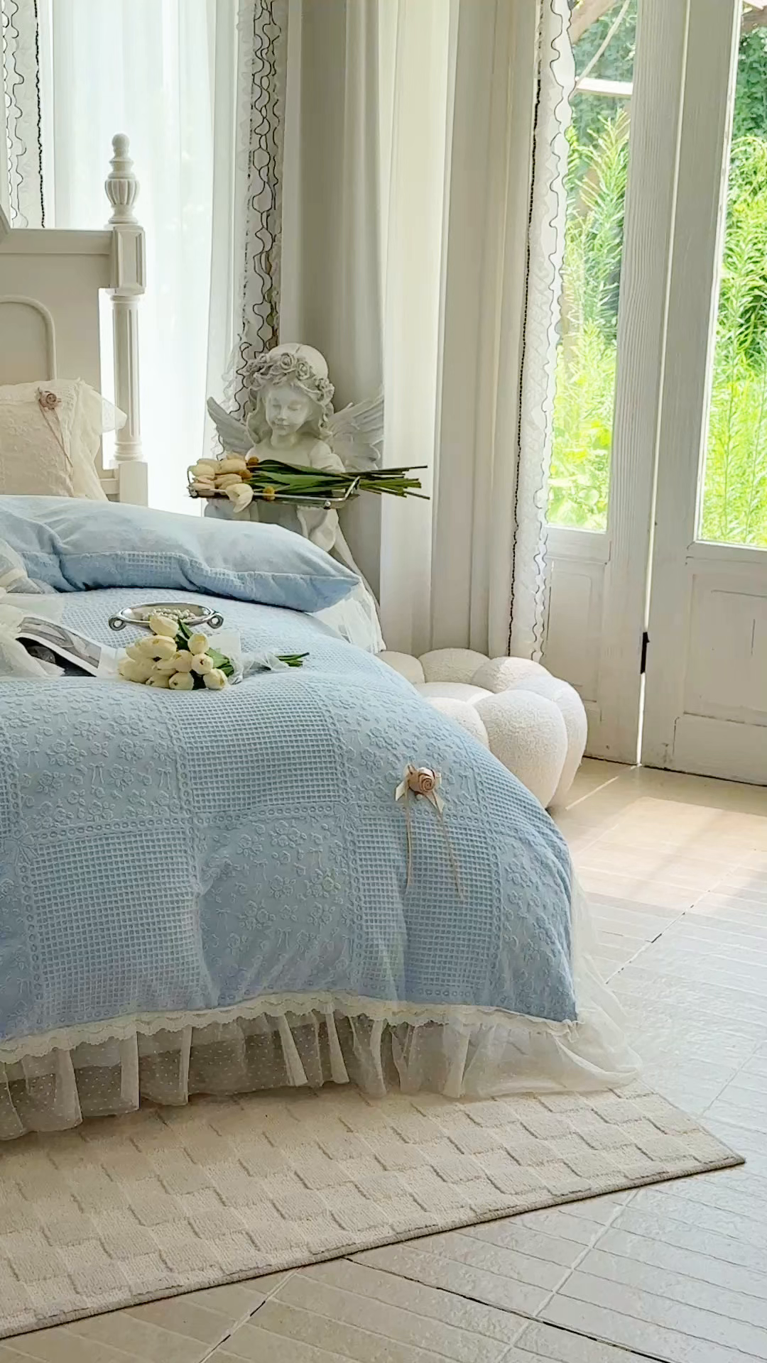 91家纺网 家纺一手货源 找家纺 北纬27度 2025新款法式牛奶绒四件套-玫瑰花语 玫瑰花语-蓝