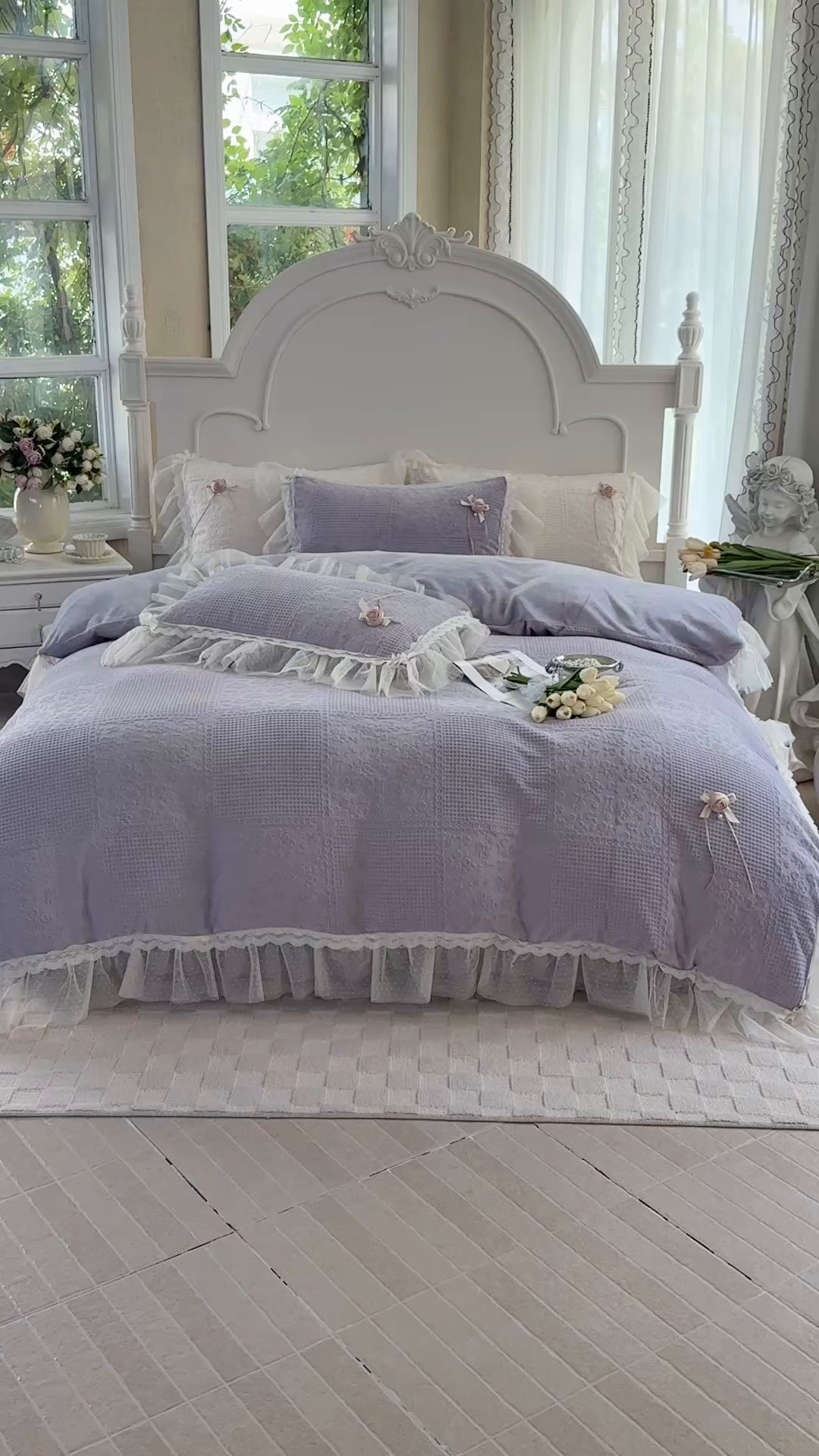 91家纺网 家纺一手货源 找家纺 北纬27度 2025新款法式牛奶绒四件套-玫瑰花语 玫瑰花语-紫