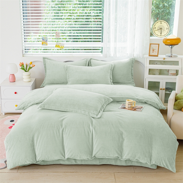 91家纺网 家纺一手货源 找家纺 锦罗绣 2025新款牛奶绒肌理纹单被套 艾草绿