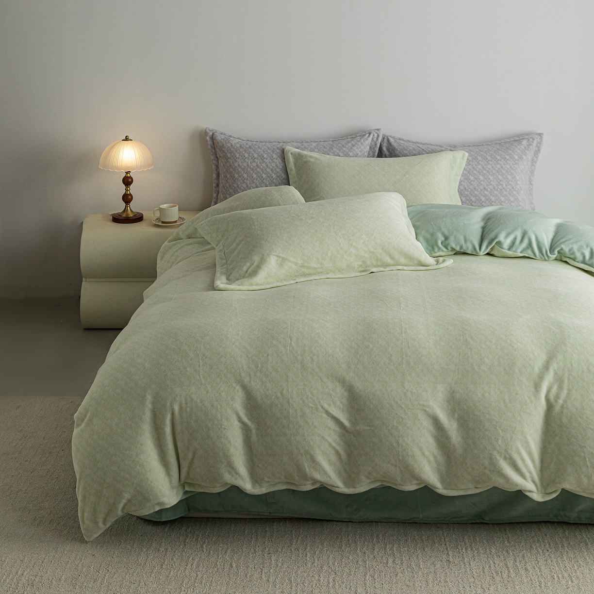 91家纺网 家纺一手货源 找家纺 锦罗绣 2025新款牛奶绒肌理纹单被套 肌理纹-绿