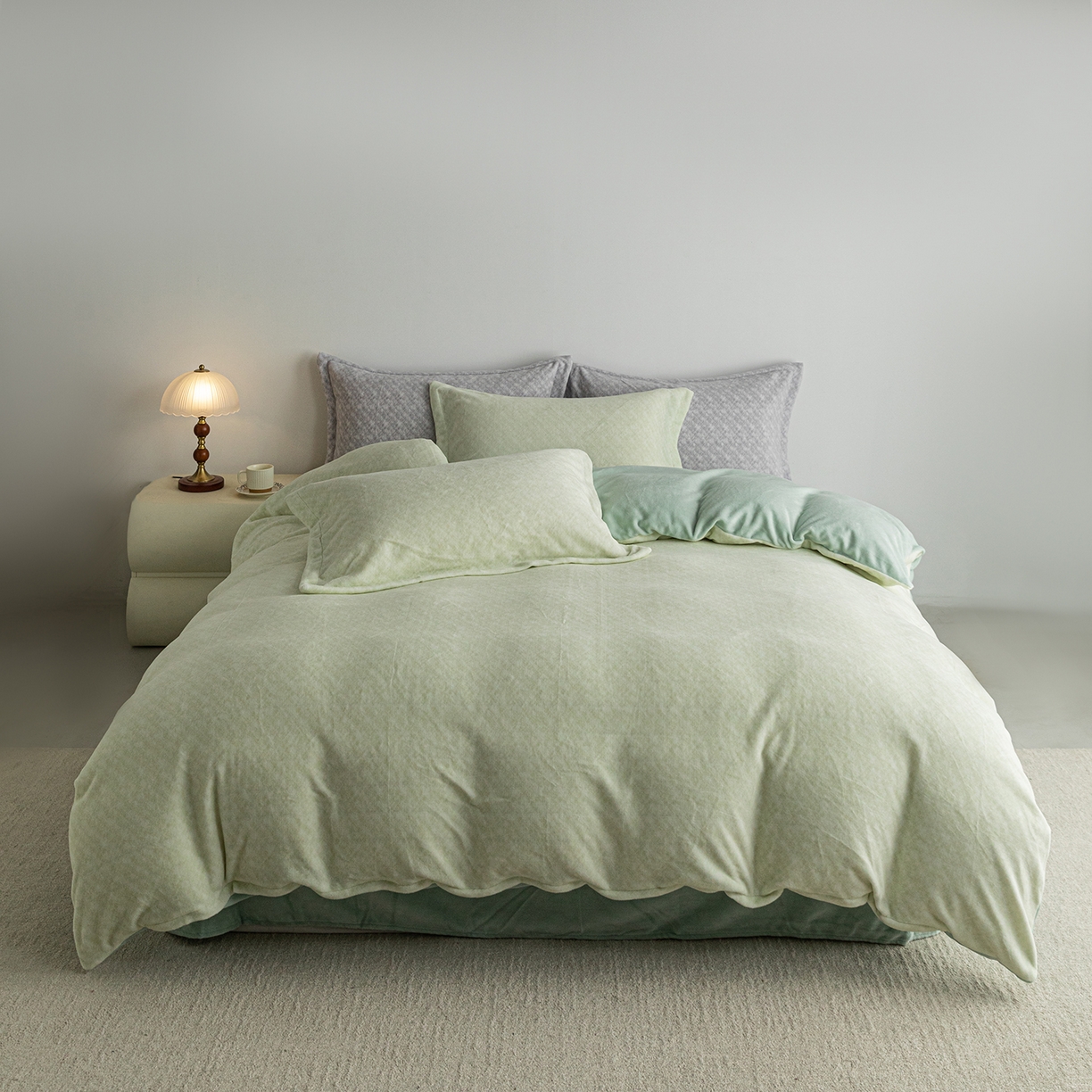 91家纺网 家纺一手货源 找家纺 锦罗绣 2025新款牛奶绒肌理纹单被套 肌理纹-绿