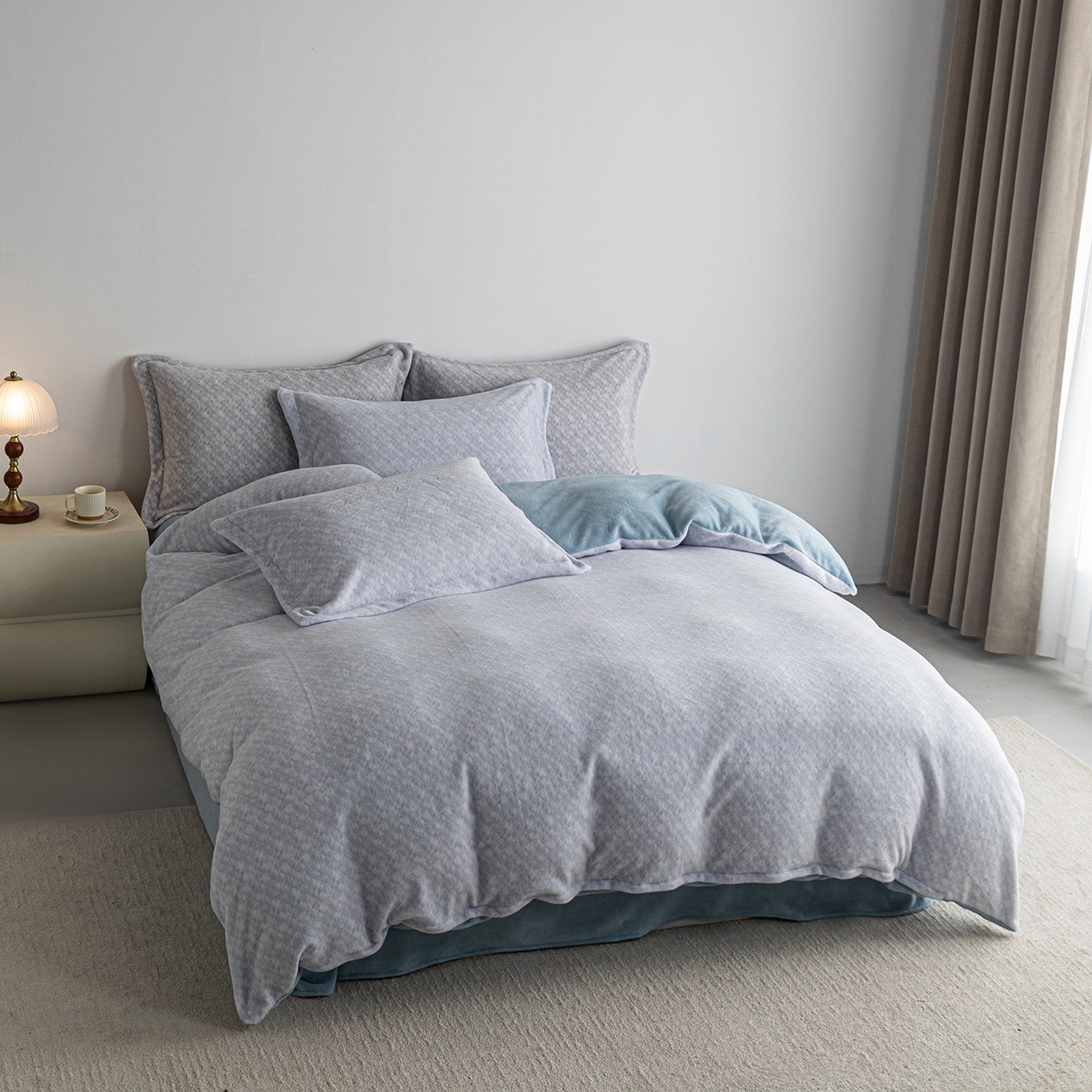 91家纺网 家纺一手货源 找家纺 锦罗绣 2025新款牛奶绒肌理纹单被套 肌理纹-蓝