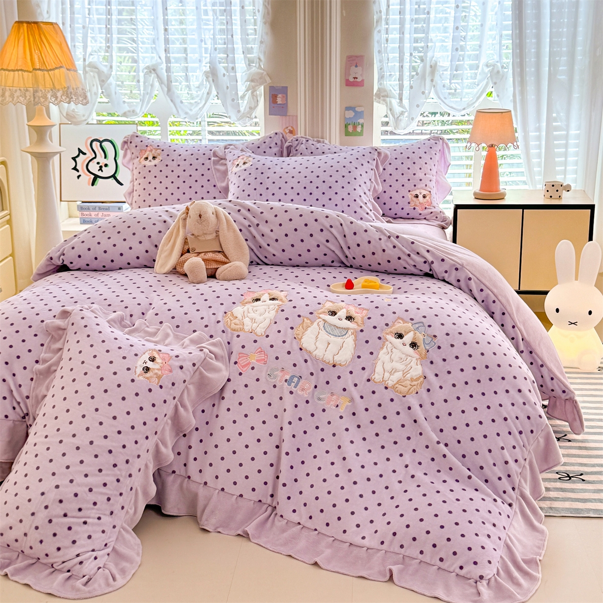 91家纺网 家纺一手货源 找家纺 （总）绒棉世家 2025秋冬新款卡通消光牛奶绒贴布绣四件套-多巴胺系列