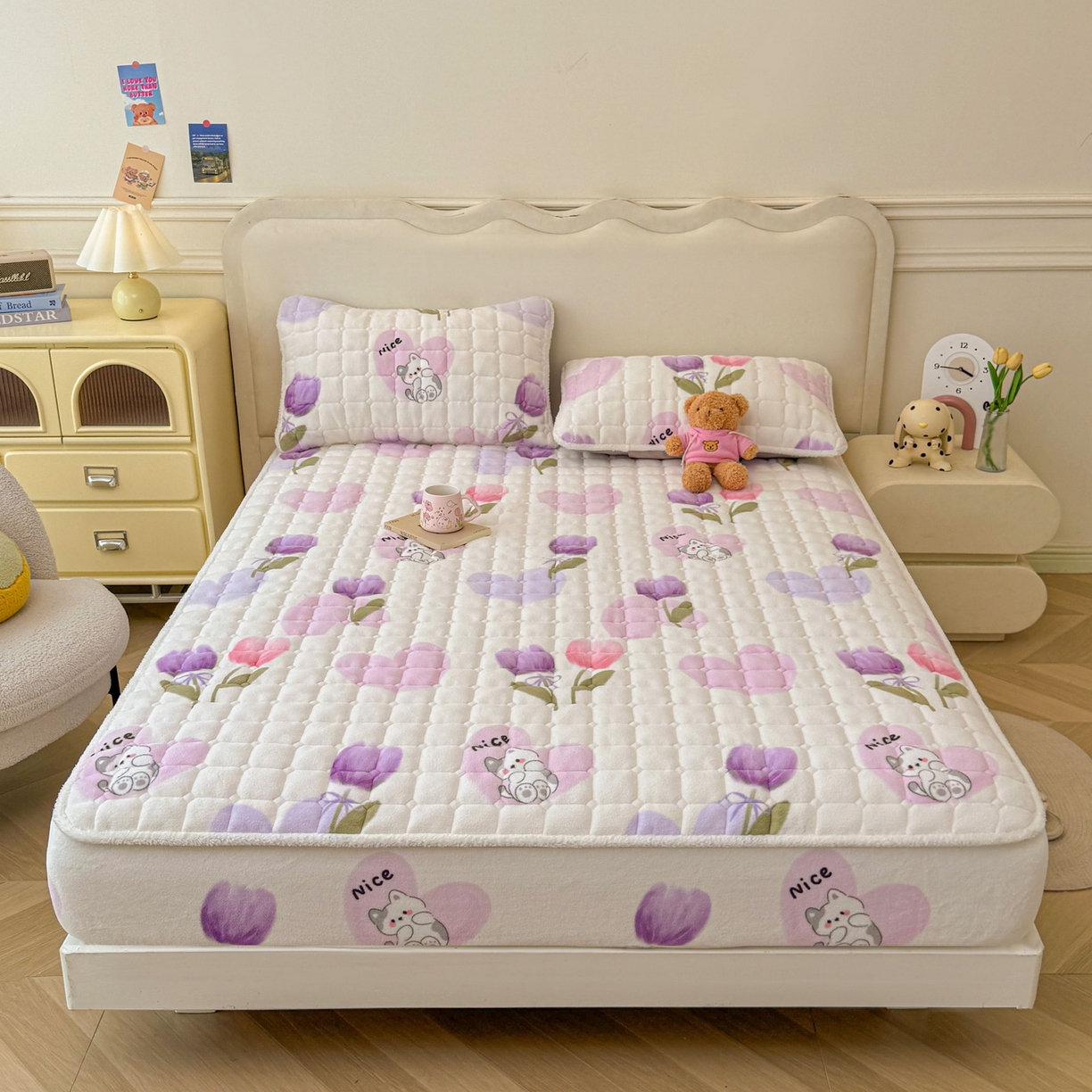 91家纺网 家纺一手货源 找家纺 LIFE.丽芙 2025秋冬新款A类牛奶绒加厚夹棉床笠+被套组合四件套 花语