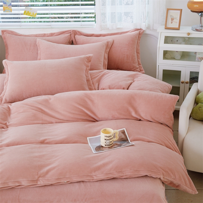 91家纺网 家纺一手货源 找家纺 锦罗绣 2025新款牛奶绒肌理纹四件套 暖橘