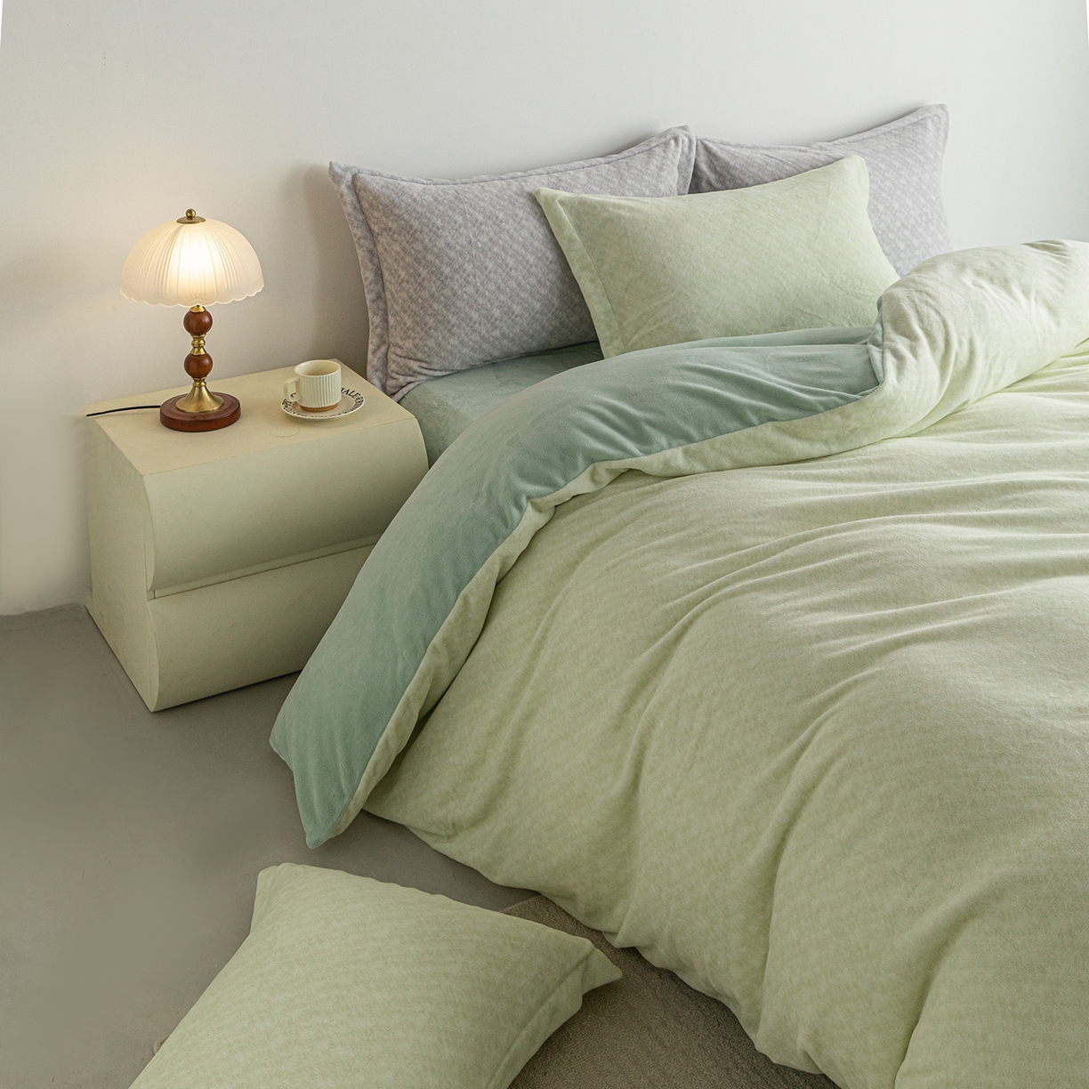 91家纺网 家纺一手货源 找家纺 锦罗绣 2025新款牛奶绒肌理纹四件套 肌理纹-绿