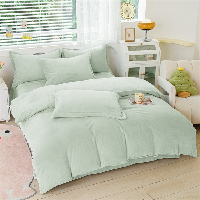 锦罗绣 2025新款牛奶绒肌理纹四件套 艾草绿