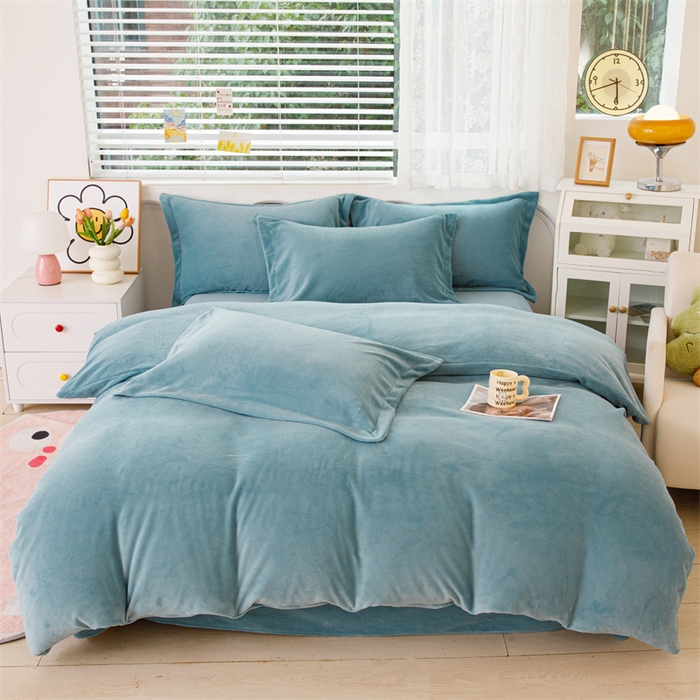 91家纺网 家纺一手货源 找家纺 锦罗绣 2025新款牛奶绒肌理纹四件套 繁星蓝