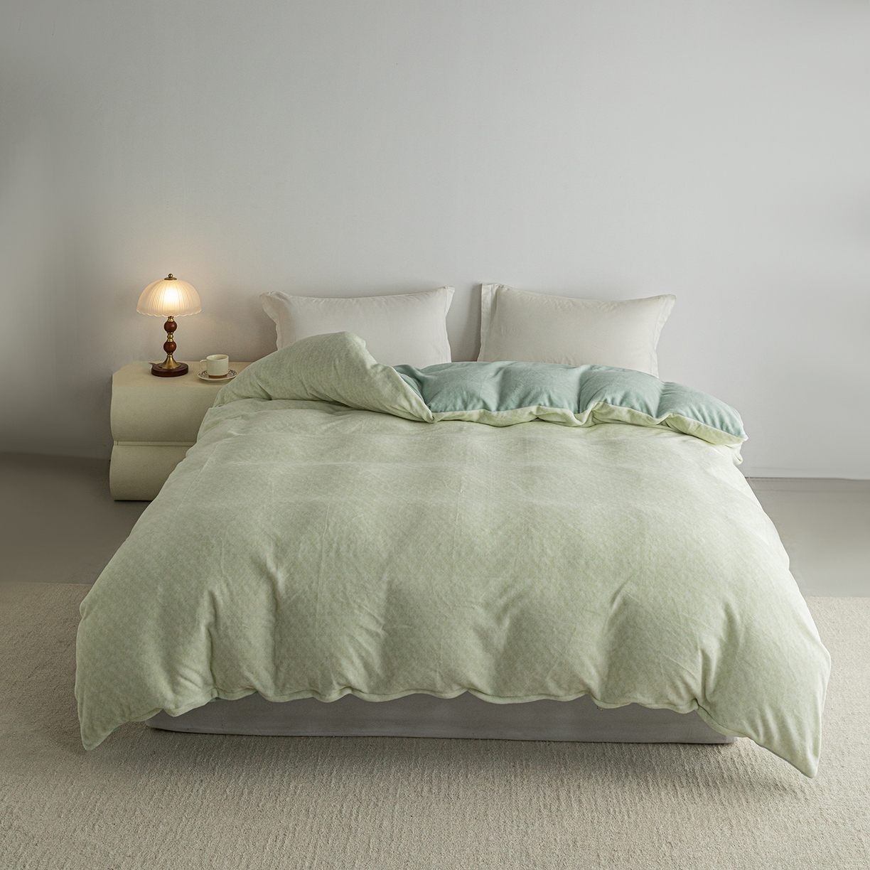 91家纺网 家纺一手货源 找家纺 锦罗绣 2025新款牛奶绒肌理纹四件套 肌理纹-绿