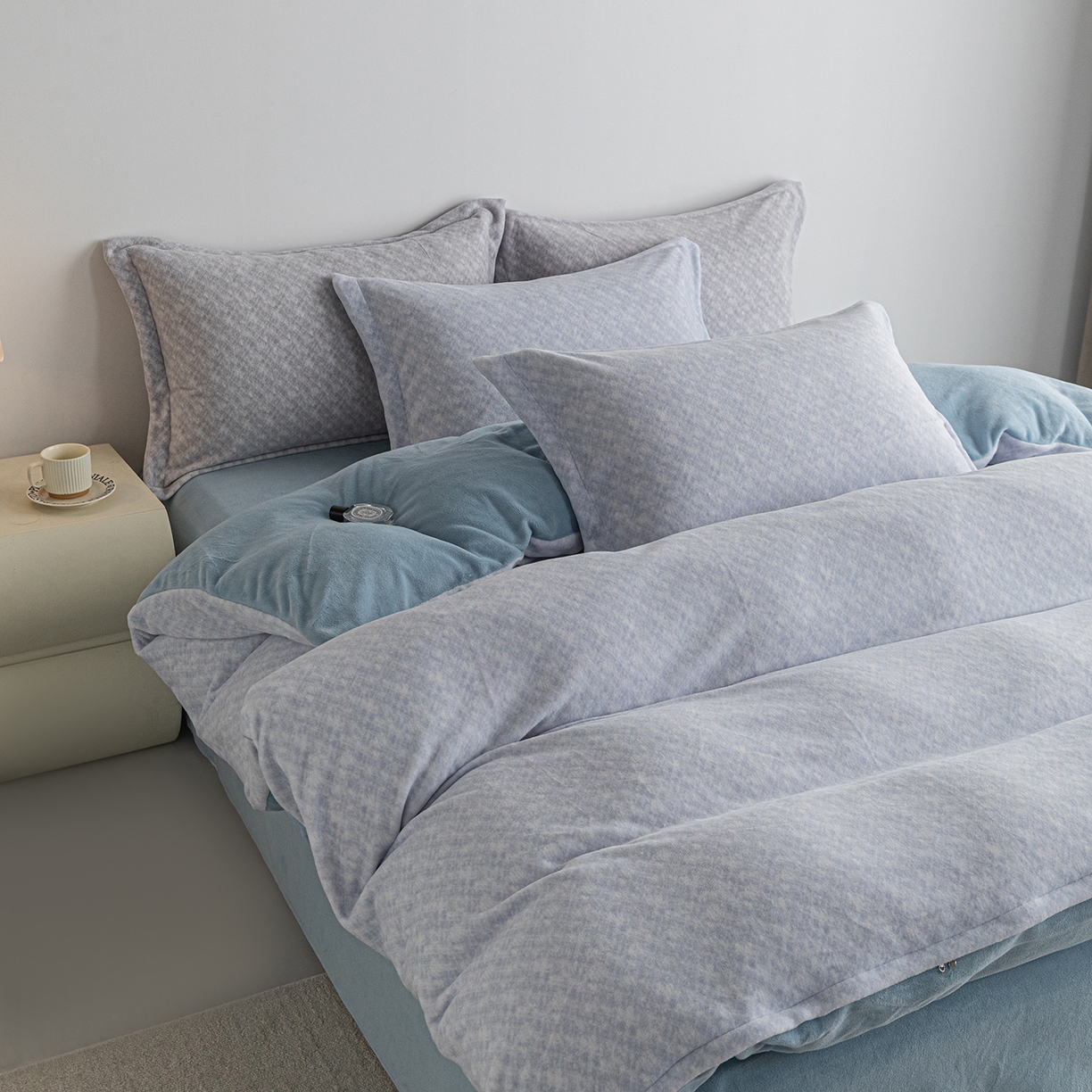 锦罗绣 2025新款牛奶绒肌理纹四件套 肌理纹-蓝