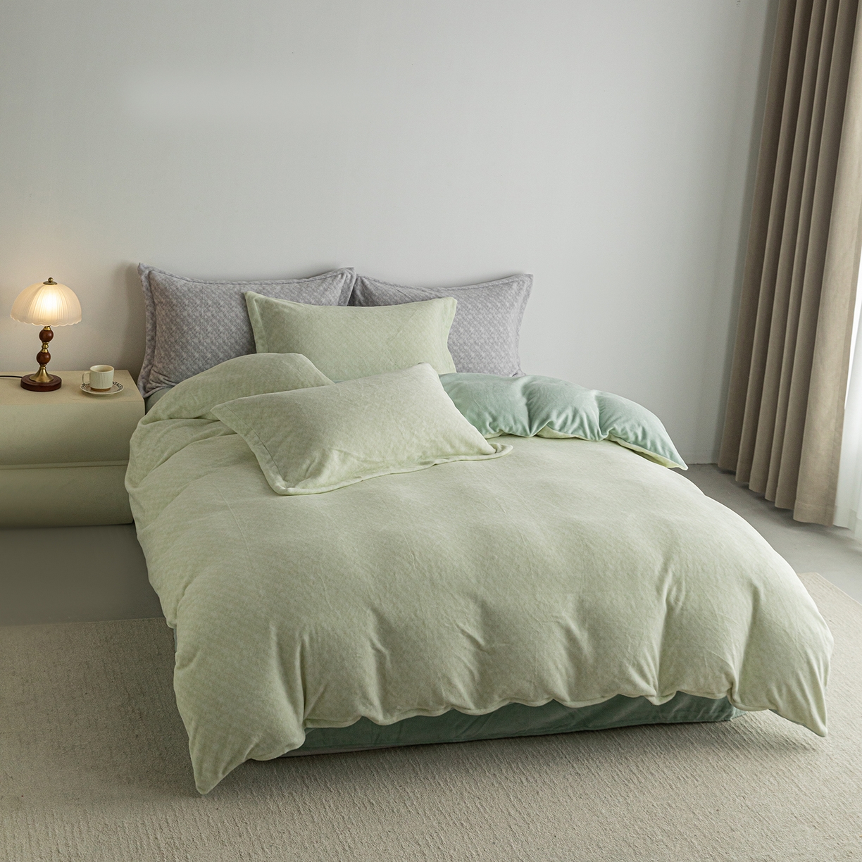 91家纺网 家纺一手货源 找家纺 锦罗绣 2025新款牛奶绒肌理纹四件套 肌理纹-绿