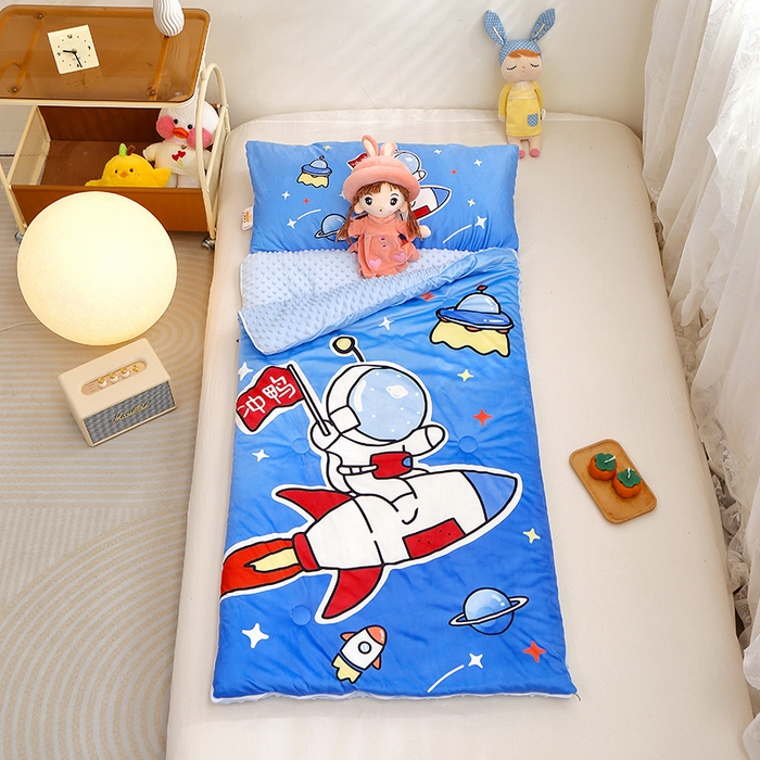 91家纺网 家纺一手货源 找家纺 （总）八零年代 2025新款秋冬加厚豆豆绒儿童一体睡袋宝宝绒防踢被