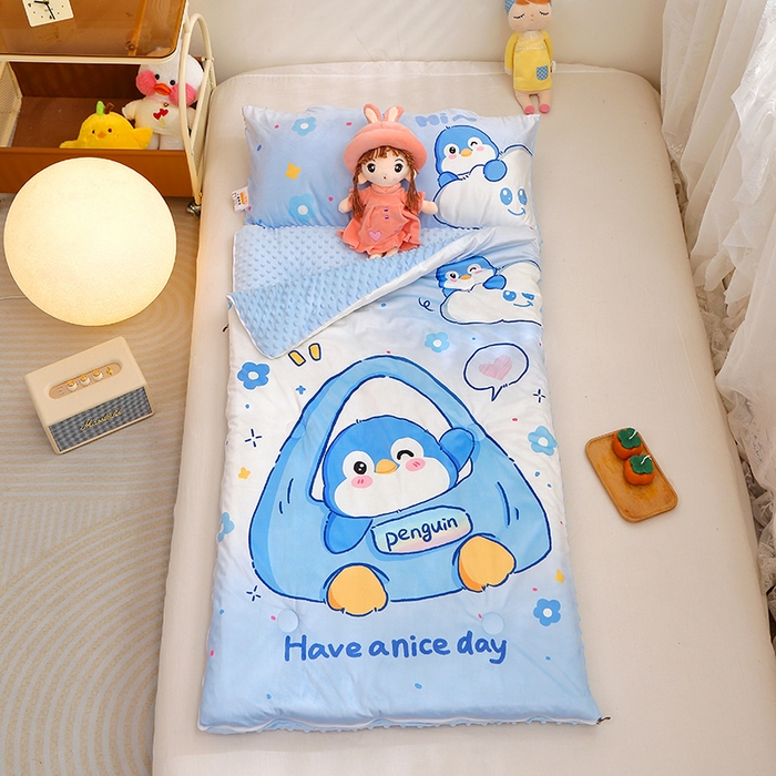 91家纺网 家纺一手货源 找家纺 （总）八零年代 2025新款秋冬加厚豆豆绒儿童一体睡袋宝宝绒防踢被