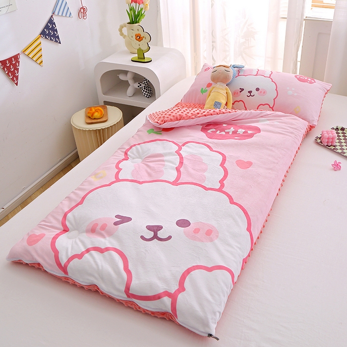 91家纺网 家纺一手货源 找家纺 （总）八零年代 2025新款秋冬加厚豆豆绒儿童一体睡袋宝宝绒防踢被