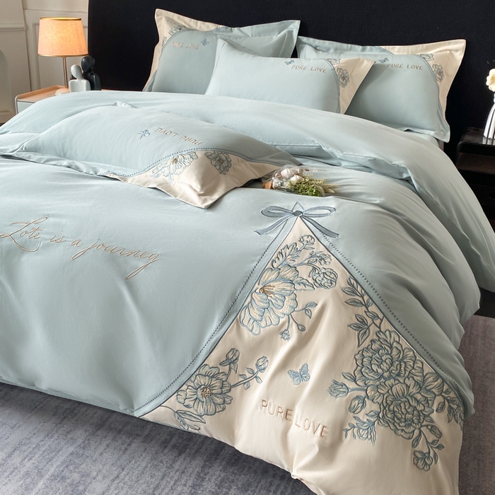 91家纺网 家纺一手货源 找家纺 （总）桃园 新款纯棉全棉长绒棉磨毛不掉毛四件套高端礼盒-罗德岛系列,飘蓝,香槟,轻奢粉,香芋紫,爱玛橙