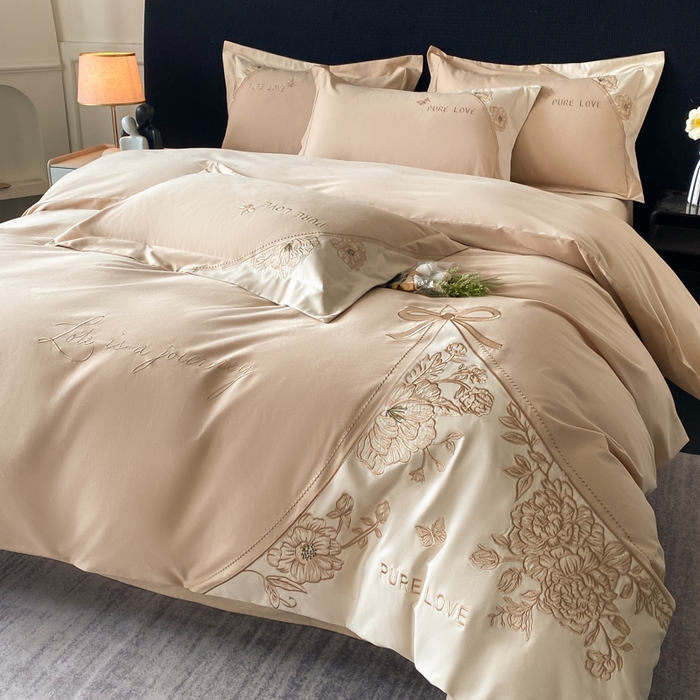 桃园 新款纯棉全棉长绒棉磨毛不掉毛四件套高端礼盒-罗德岛系列 香槟