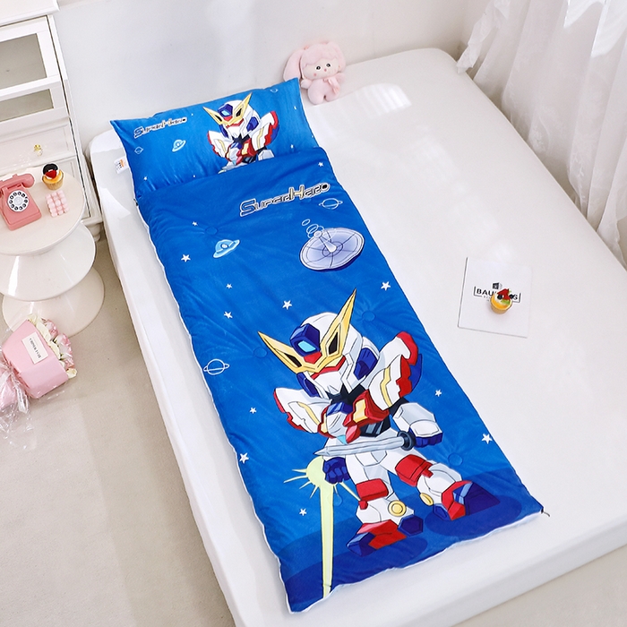 91家纺网 家纺一手货源 找家纺 八零年代 2025新款秋冬加厚豆豆绒儿童一体睡袋宝宝绒防踢被 机甲战士