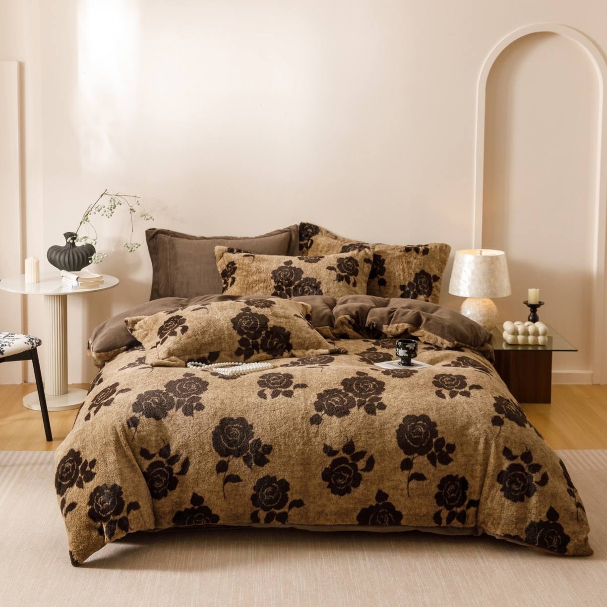 艾莱家纺 2025新款A类美拉德系兔绒超柔保暖四件套 盛放-咖