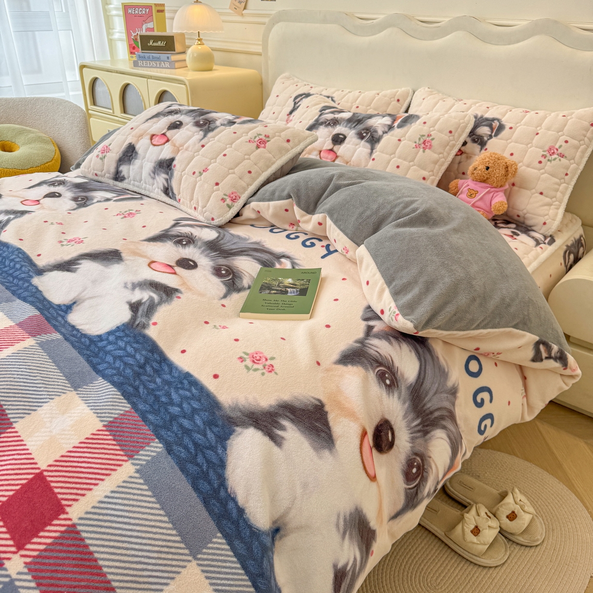 91家纺网 家纺一手货源 找家纺 LIFE.丽芙 2025秋冬新款A类牛奶绒加厚夹棉床笠+被套组合四件套 修狗