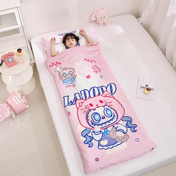 91家纺网 家纺一手货源 找家纺 八零年代 2025新款秋冬加厚豆豆绒儿童一体睡袋宝宝绒防踢被 拉多多