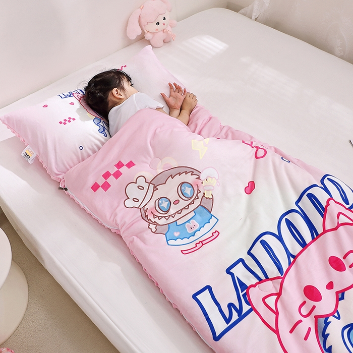 91家纺网 家纺一手货源 找家纺 八零年代 2025新款秋冬加厚豆豆绒儿童一体睡袋宝宝绒防踢被 拉多多