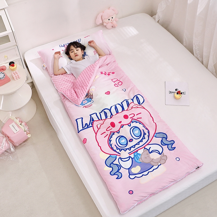 91家纺网 家纺一手货源 找家纺 八零年代 2025新款秋冬加厚豆豆绒儿童一体睡袋宝宝绒防踢被 拉多多