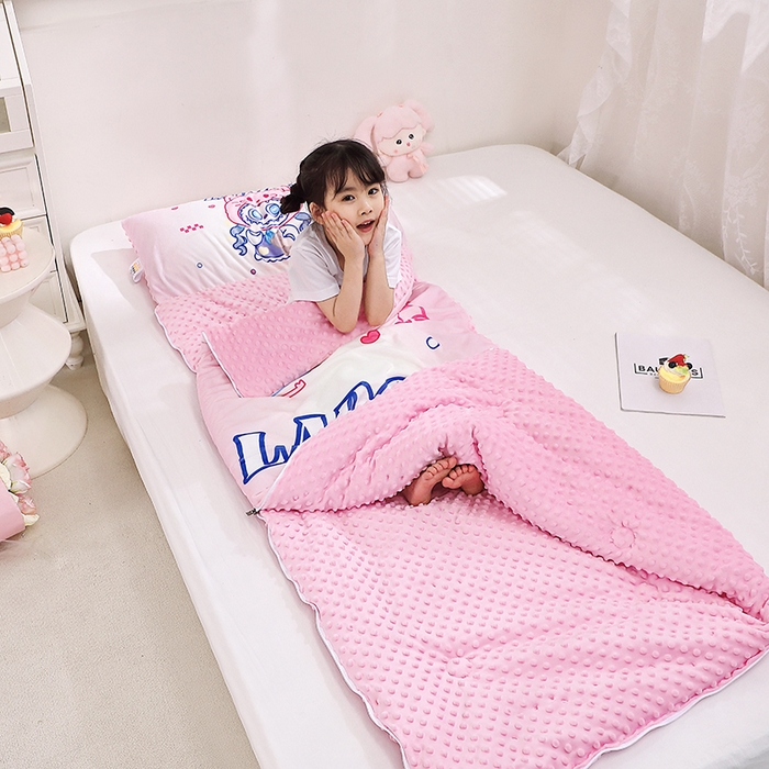 91家纺网 家纺一手货源 找家纺 八零年代 2025新款秋冬加厚豆豆绒儿童一体睡袋宝宝绒防踢被 拉多多