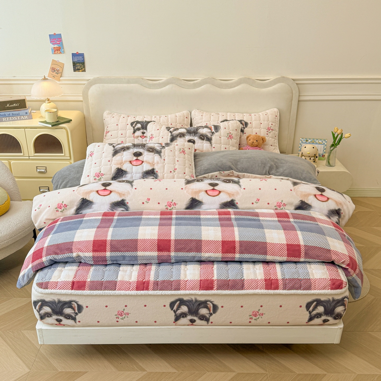 91家纺网 家纺一手货源 找家纺 LIFE.丽芙 2025秋冬新款A类牛奶绒加厚夹棉床笠+被套组合四件套 修狗