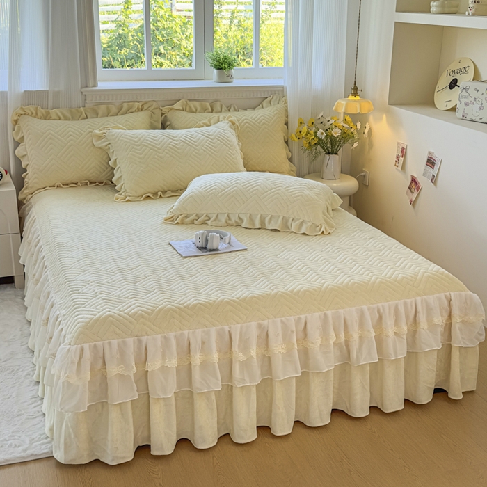 91家纺网 家纺一手货源 找家纺 （总）家之硕家纺 2025冬款高克重牛奶绒床裙四件套--暖阳系列